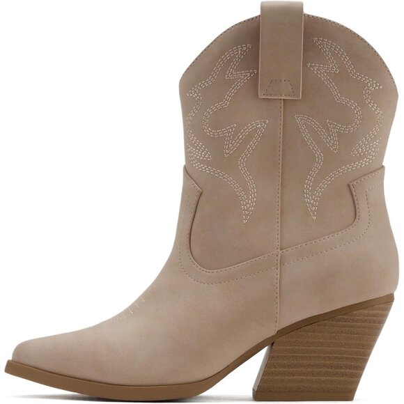 Blazing Ankle Boot Women Tan Pointe Toe Low Heel - Picture 1 of 6
